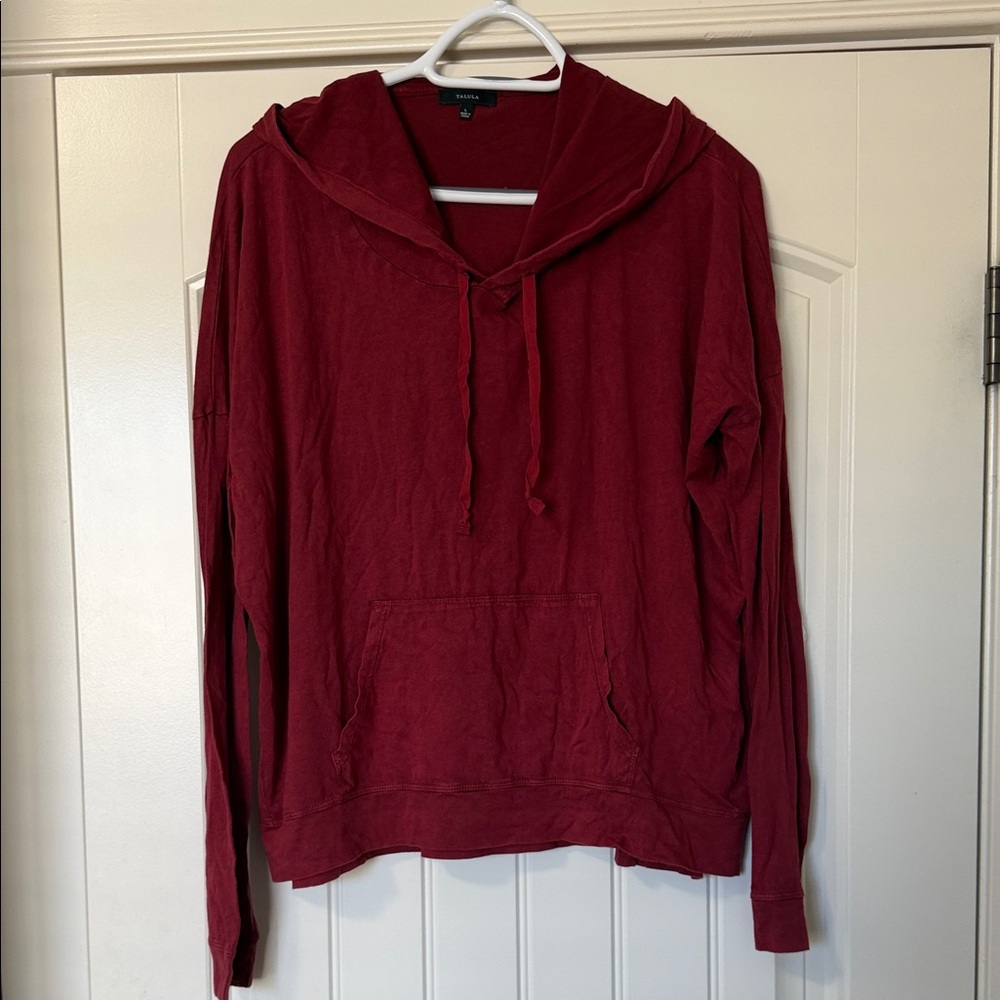 Talula Cozy Drawstring Hoodie in Burgundy Red